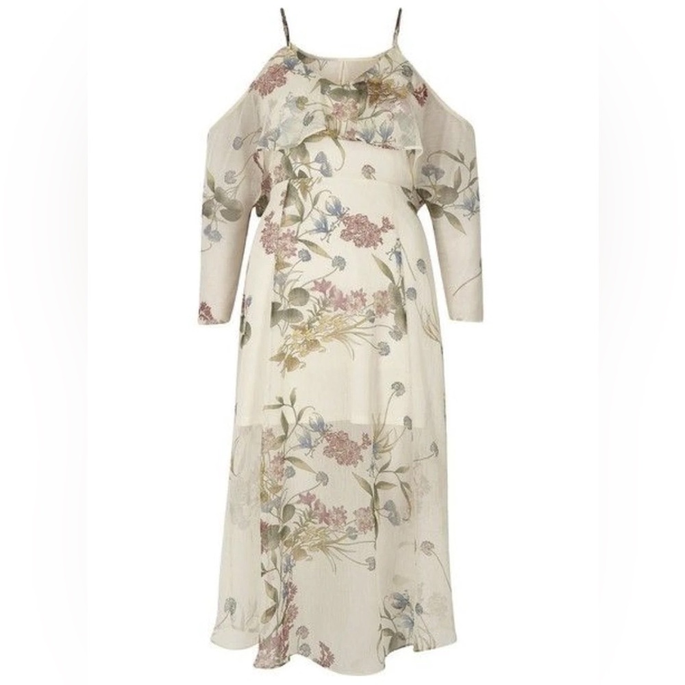 River Island Asymmetrical Floral Dress - Cream and Purple